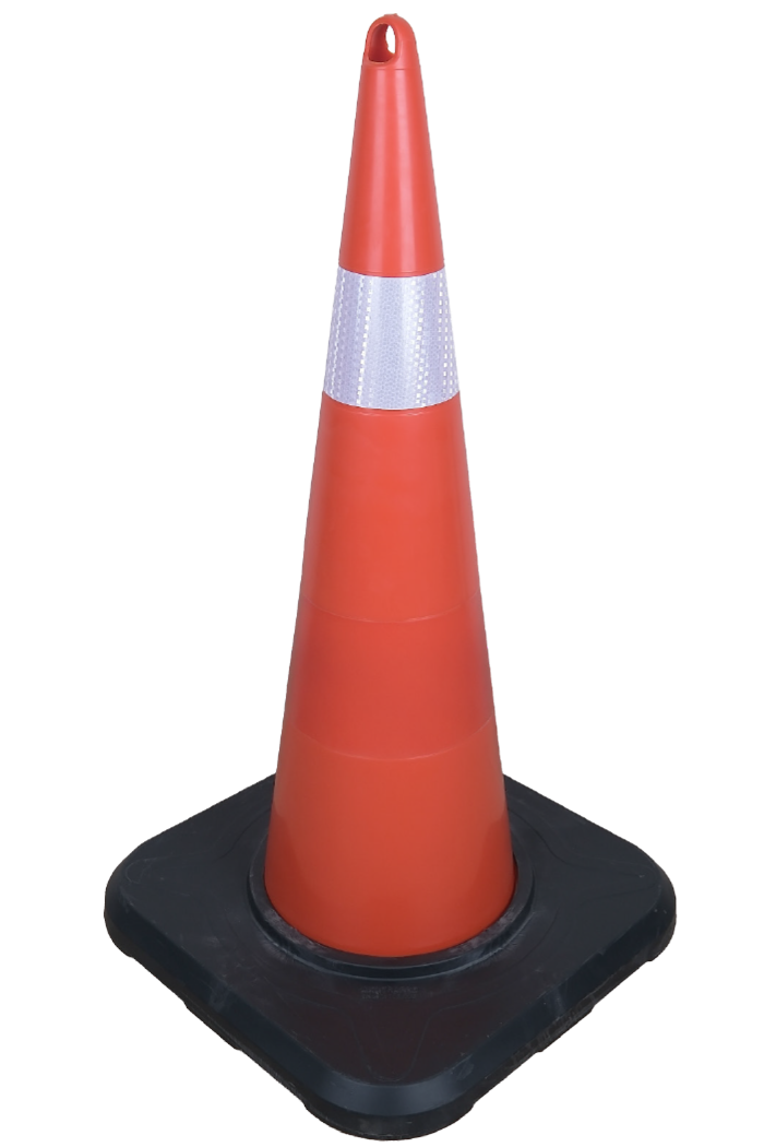 90 CM WEIGHTED TRAFFIC CONE (SQUARE BASE) PVC (SINGLE REFLECTIVE)
