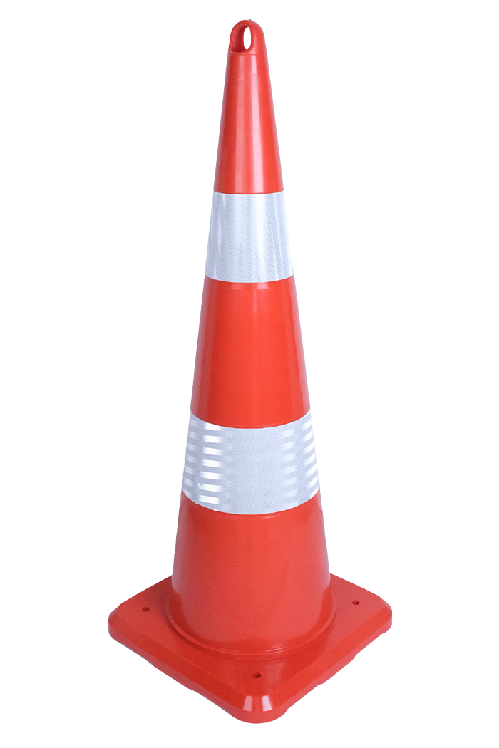 90 CM UNBREAKABLE TRAFFIC CONE (SQUARE BASE) PVC (DOUBLE REFLECTIVE)